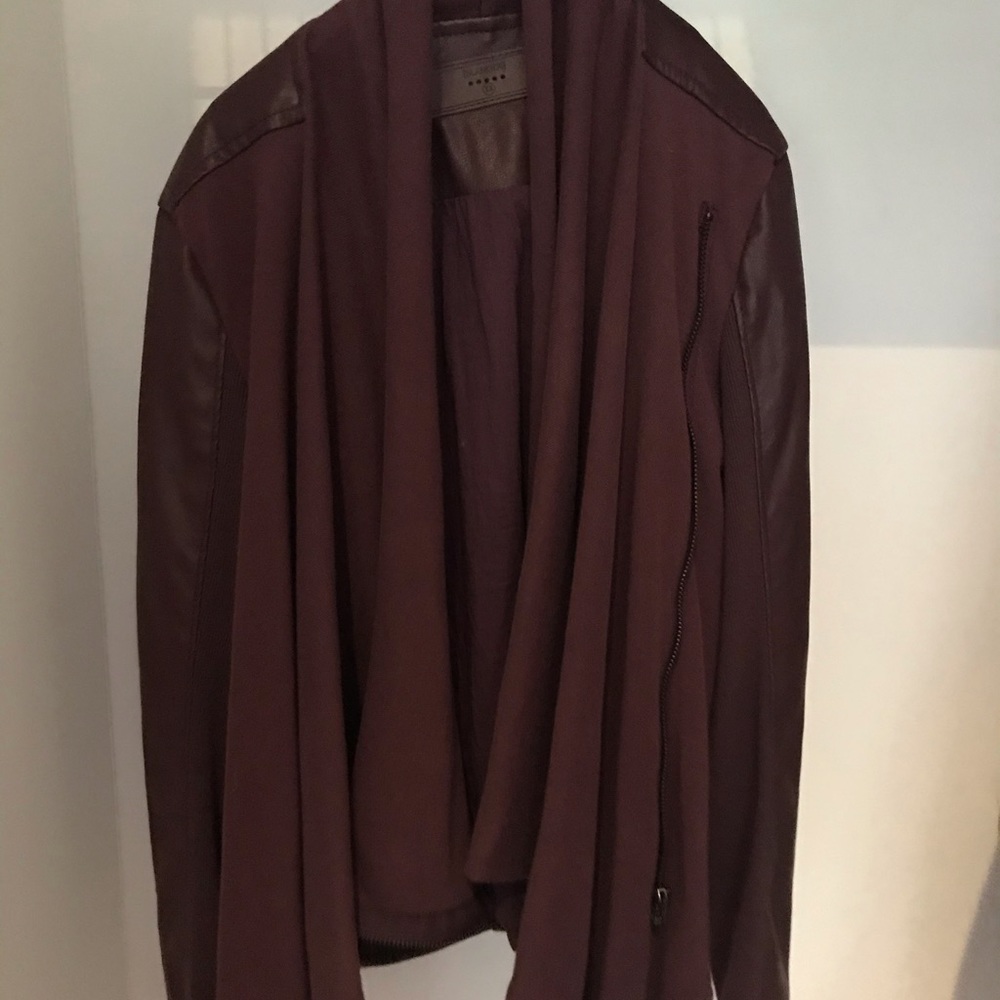 Maroon BlankNYC faux leather wrap jacket size s
